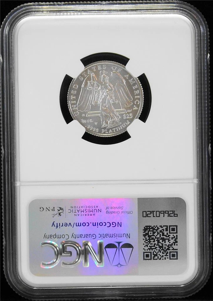 2008-W $25 1/4 Ounce Rare .9995 Burnished Platinum Eagle NGC MS 69 Gold Label - Image 2 of 2