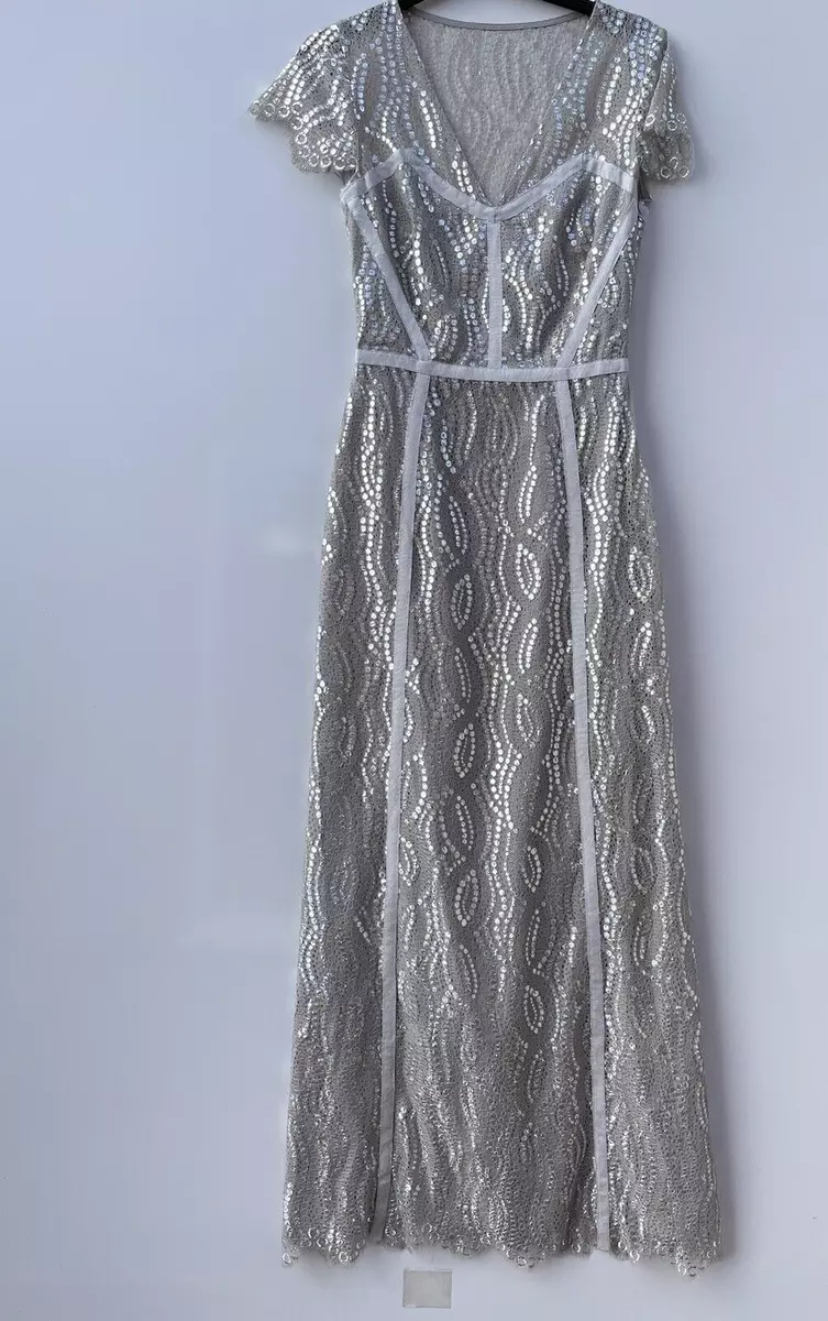Phase Eight Collection 8 Silver Grey Lace Maxi Dress Size UK 6 Bnwt
