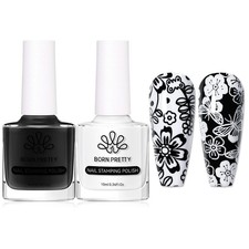 BORN PRETTY Nail Art Stamping Polish White Black Manicure Image Stamp Polish ...