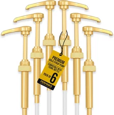 6 pack Coffee Syrup Pump Dispenser (Gold) - Compatible with Torani, Davinci and 