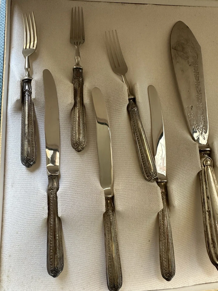 SERVIZIO 12 POSATE DESSERT ARGENTO 800 STILE IMPERO PALETTA CON SCATOLA Solingen - Immagine 4 di 4