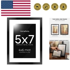 5x7 Picture Frame Black, High End Metal 5 x 7 Black Frames with Mat 4 x 6 for...