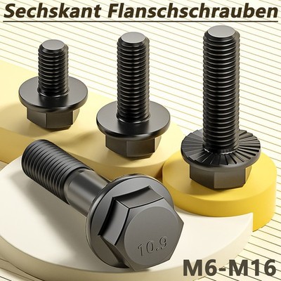Sechskantschrauben mit Flansch Stahl 10.9 Schwarz Hochfest DIN 6921 M5/M6/M8-M16