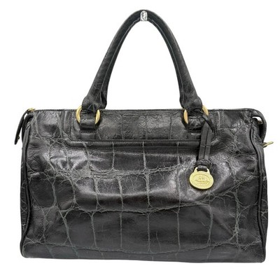 Brahmin Satchel Bag Black Croc-Embossed Leather Purse Gold  display picture 3