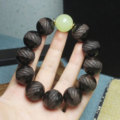 20mm Carved Ebony Log Bracelet Meditation Bracelet  Carefully Selected Wood