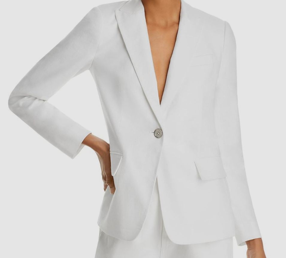 Michael Kors Women's White One Button Linen Blazer Sport Coat Suit Jacket Size 2
