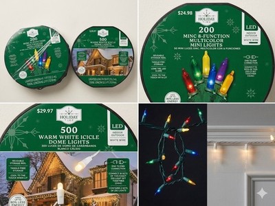 Holiday Time LED Christmas Light Lot - 500ct Warm White Icicle & 200ct Multi