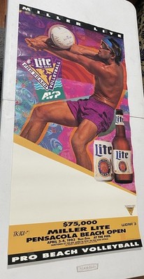 Vintage Miller Lite AVP Beach Volleyball 36  x 19  Poster Pensacola Beach RARE