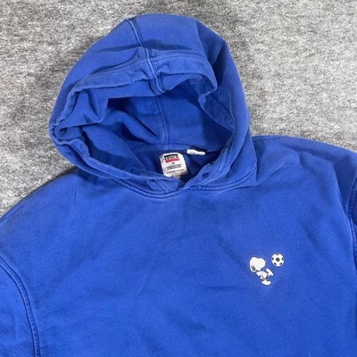 Vtg Levi's x Peanuts Snoopy Hoodie Soccer Pullover Sweatshirt Blue Unisex Small