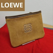 LOEWE Anagram Suede x Leather Makeup Pouch Makeup Accessory Case Brown