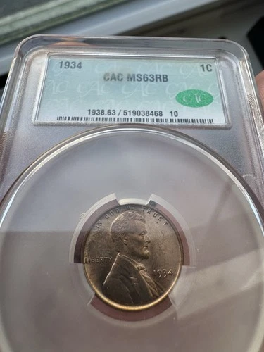 1934 CAC MS 63 RB 1C Lincoln Cent, Philadelphia minted