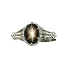 Anillo de compromiso solitario de plata de ley 925 con zafiro estrella negra para mujer