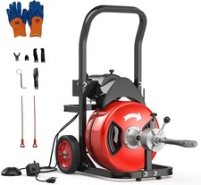 50FT 1/2 Inch Auto Feed Drain Cleaning Machine,Air-Activated Foot Switch,Red