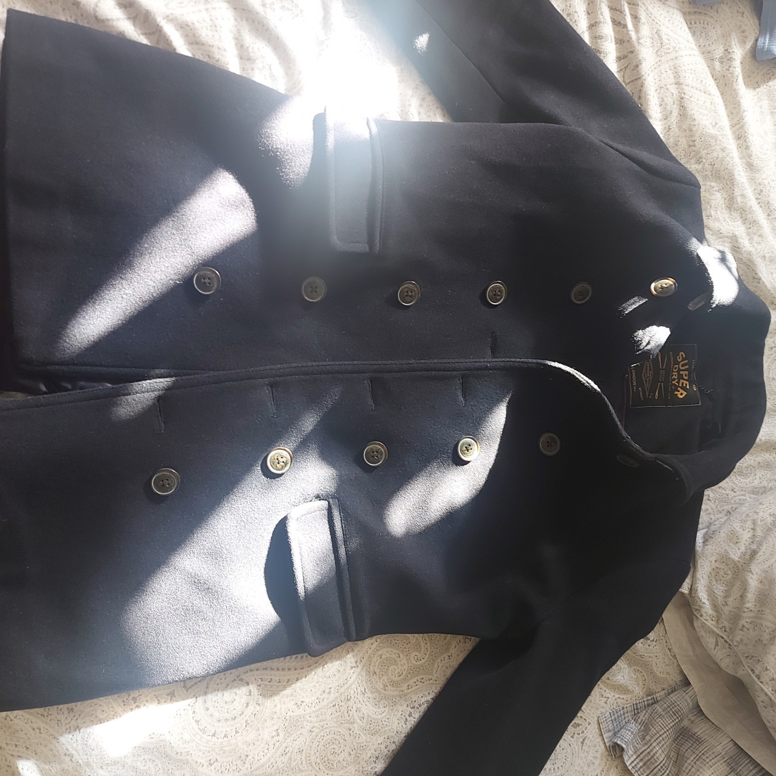 Superdry Black Pea Coat Size XL Navy Blue image 3