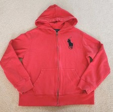 Polo Ralph Lauren Hoodie Kids Medium 10-12 Red Full Zip Big Logo EUC