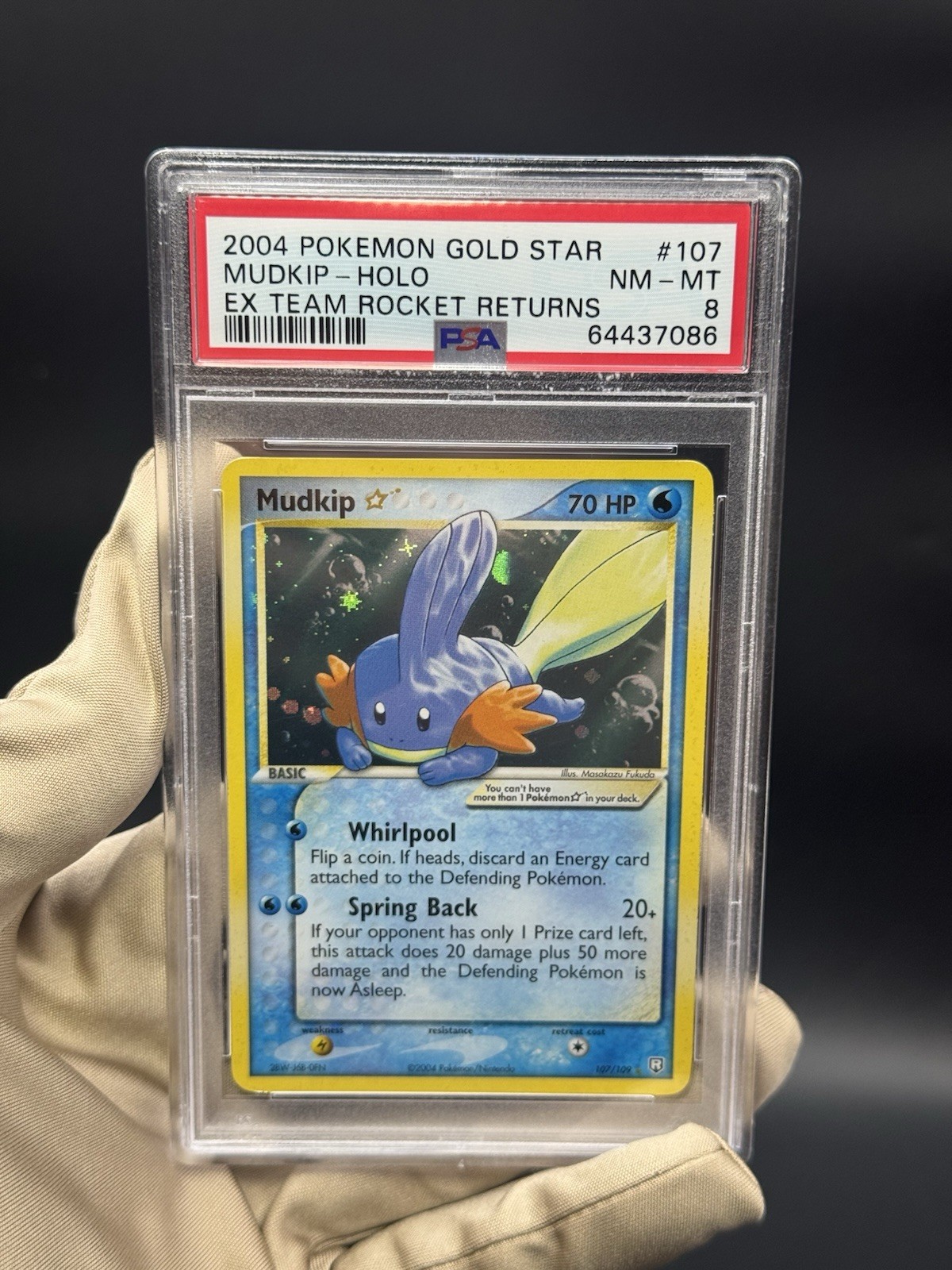 2004 Pokemon EX Team Rocket Returns #107/109 Mudkip Gold Star Holo Rare PSA 8
