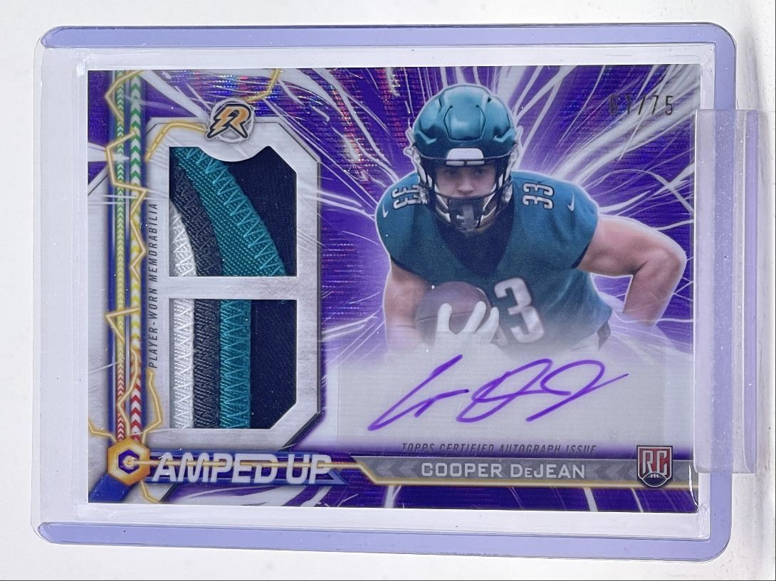 COOPER DEJEAN 2024 TOPPS RESURGENCE AMPED UP RPA ROOKIE PURPLE AUTO /75 Q2756