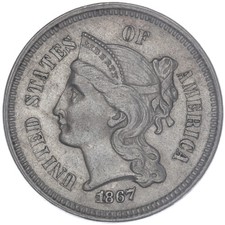 1867 (P) Three Cent Nickel BU SL See Pics O850