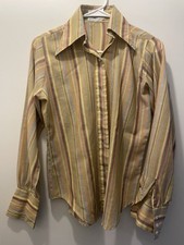 Vintage 70s Striped Batwing Collar Shirt Multicolor