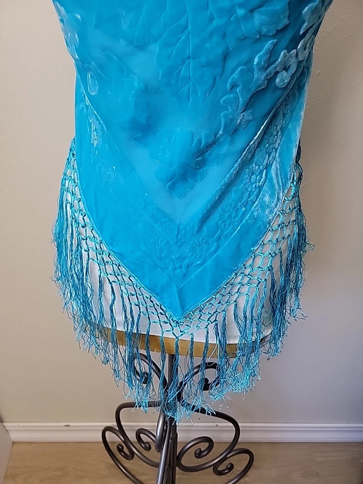 Burnt 天鹅绒丝绸背心中号蓝色条纹节日仙女嬉皮适合 XS 码 — 第 4/4 张图片