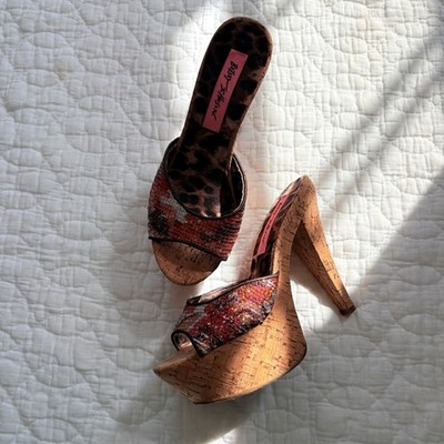 Betsey Johnson Women s 6.5 Platform Stiletto Open Toe Mule Leopard Sequin