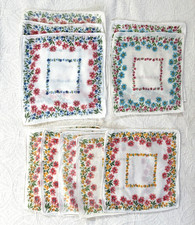 Vintage 1970s Floral Handkerchiefs Hankies Cotton 3 Colorways 10 Hankies Lot