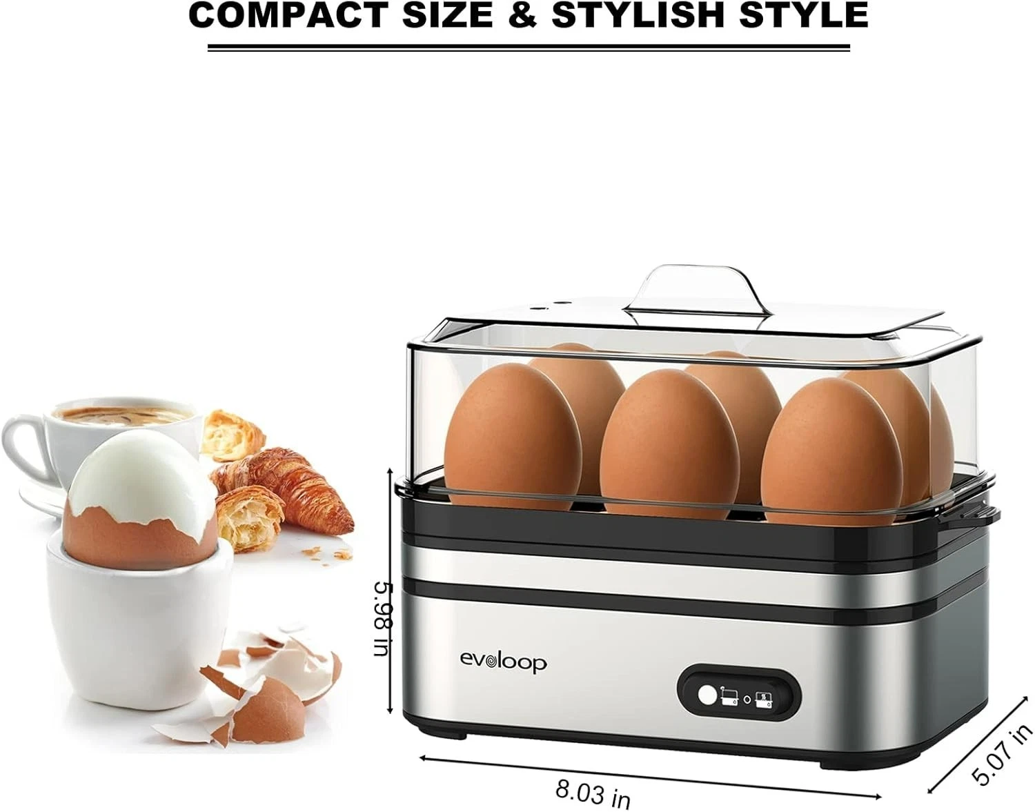 EVOLOOP Quick Egg Cooker 6 Eggs Capacity Model KY-305
Opens in a new window or tab