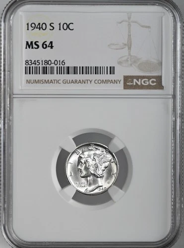 1940-S  10C  MERCURY SILVER DIME  "SAN FRANCISCO MINT"  NGC MS64 #8345180-016