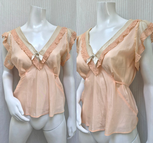 Vintage 1930's Peach Silk Bias Cut Camisole by GRACETTE UNDIES - Size M/L