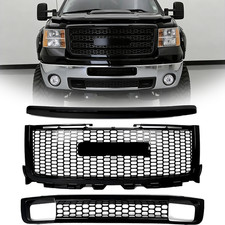 3pcs Black Front Grilletrim For 2011-2014 Gmc Sierra 25003500hd Denali Style