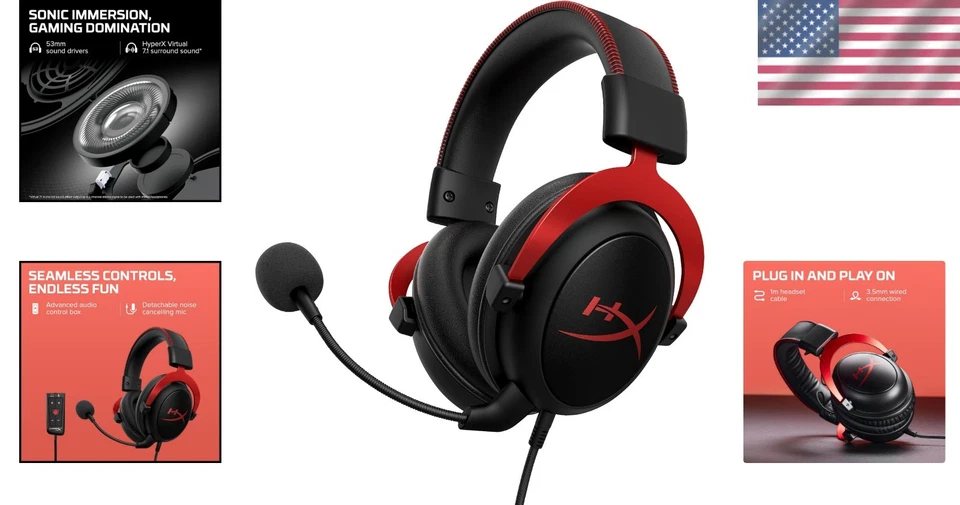 Cloud II Gaming Headset - 7.1 Surround Sound, Memory Foam, Red - Ultimate Com... - Image 2 of 4