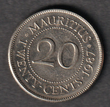 Mauritius 20 Cents coin 1987 lightly circulated condition low mintage