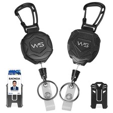 2pk Heavy Duty Retractable Badge Holder Reel w/ 31.5" Steel Cord, Carabiner