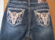 WOMENS GRACE IN LA SZ 29/W-32" BOOTCUT EASY STEER HEAD HEAVY STICHTED EMBROIDED