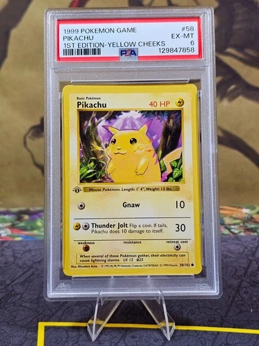 Pikachu #58 1999 Pokemon 1st Edition Base Set Shadowless (Yellow Cheeks) - PSA 6