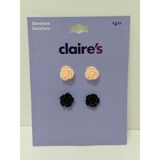 Claires Sensitive Solutions Rose Stud Earring Set Peach Black Floral 2 Pairs NEW