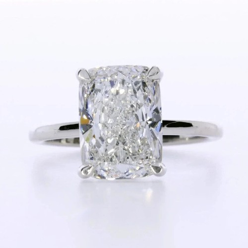 Elongated Cushion Cut Lab Grown Diamond/CVD Engagement Ring In 14k White Gold - Picture 7 of 19
