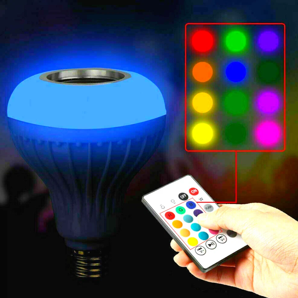 2PACK- Wireless Bluetooth Speaker E27 Bulb LED Light Music RGB Color Remote Lamp - Image 4 of 4
