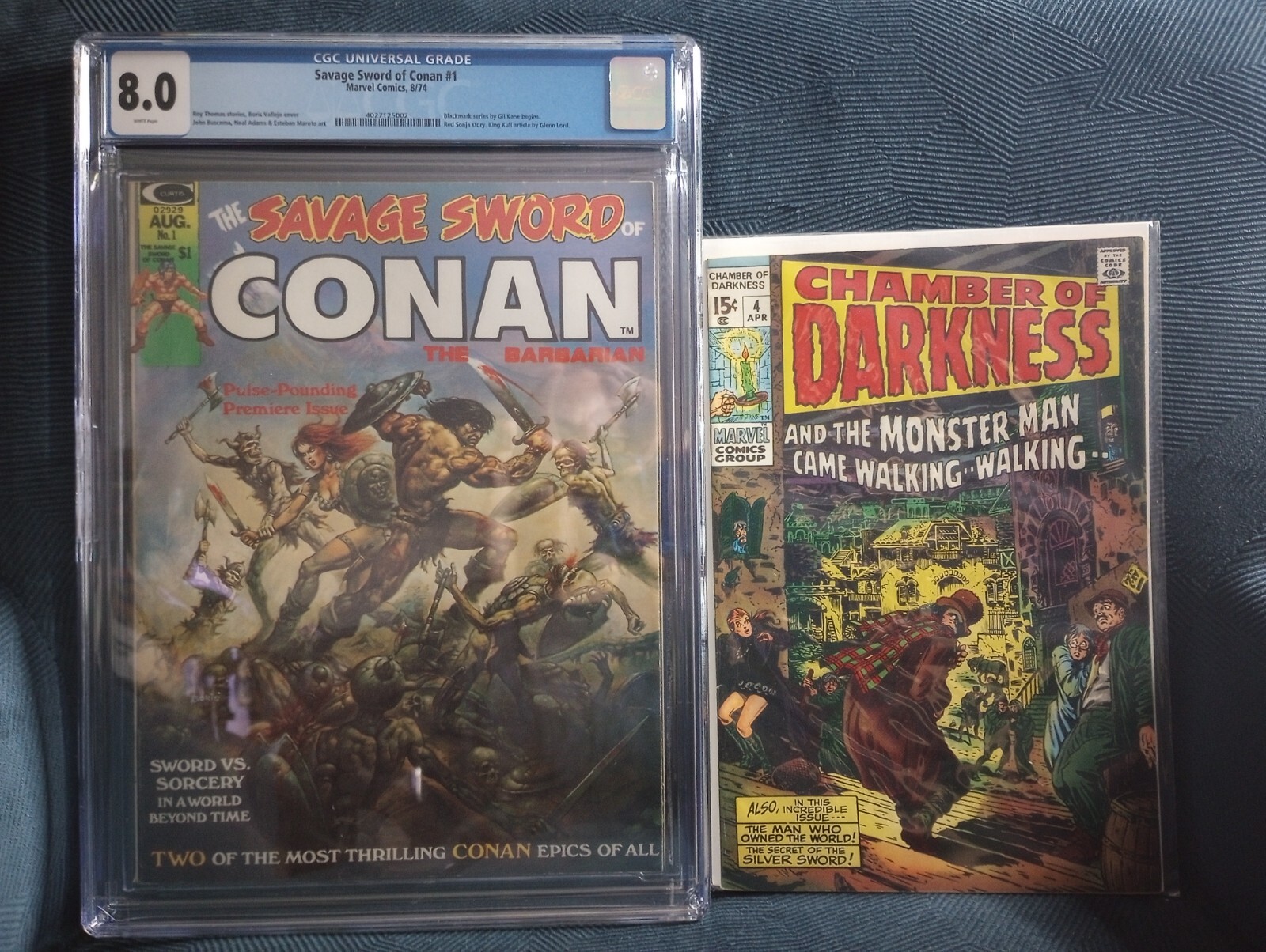 SAVAGE SWORD OF CONAN #1 (1974) CGC 8.0 WHITE + CHAMBER OF DARKNESS #4 (1970) VF