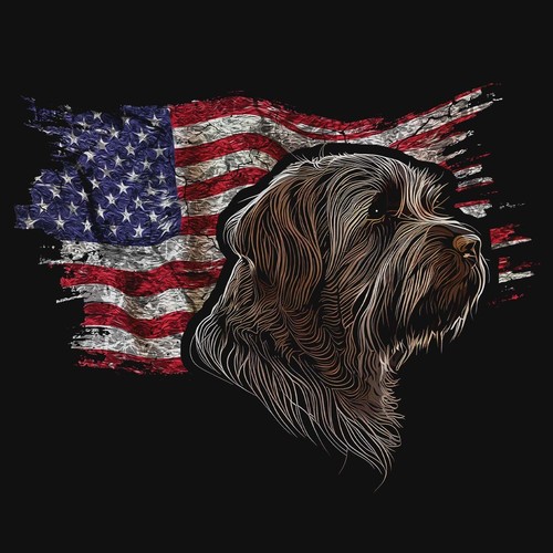 Patriotic Wirehaired Pointing Griffon American Flag - Women's V-Neck T-Shirt - Picture 3 of 10