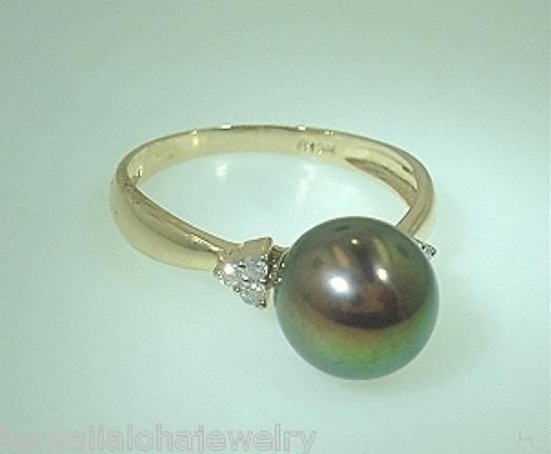 8.5MM CULTURED FRESHWATER PEACOCK PEARL 14K YELLOW GOLD 0.07CT DIAMOND RING 7 #1 - Picture 6 of 6