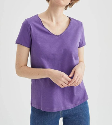 Women's T-Shirts Short Sleeve V Neck T-Shirts Regular Fit M Purple