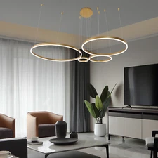 LED Pendant Light Modern Chandelier Acrylic Ring Lighting Fixture Hanging Lamp