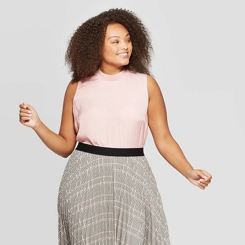 Women's plus size top sleeveless mock turtleneck