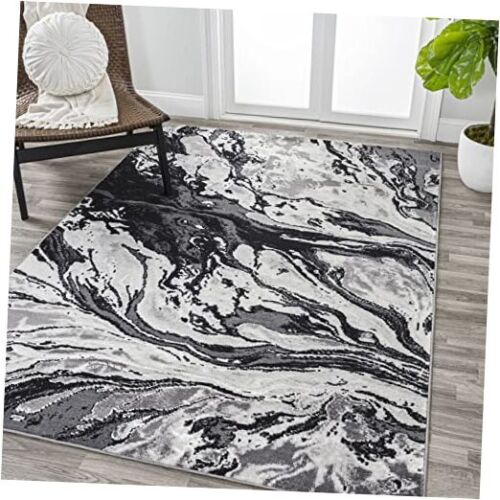 SOR203E-4 Swirl Marbled Abstract Indoor Area-Rug, Casual, 4 X 6 Black/Ivory