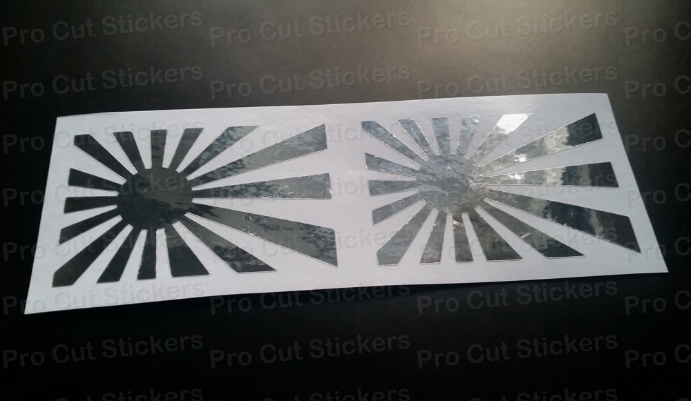 Stickers Auto Holographiques Soleil Levant X2 - Effet Miroir Chrome Argenté - Style JDM - Pour Personnalisation Voiture