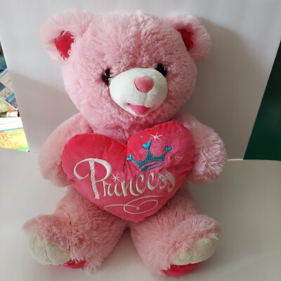 Charming pink teddy bear, white red, Plush, holding BIG heart with