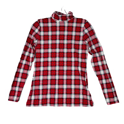 Lands End Shirt Womens Small Red Tartan Turtleneck Layering