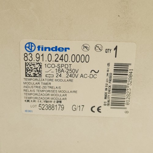 Finder 83.91.0.240.0000 Analog Timer Relay, 1CO SPDT 16A, 0.05s to 240h, 240V - Picture 2 of 6