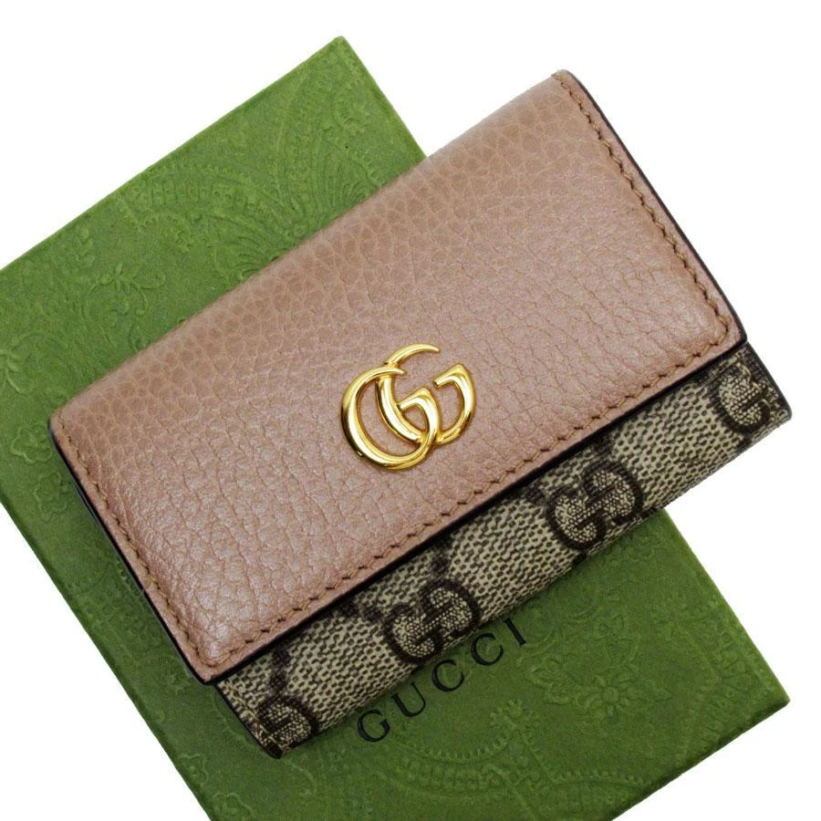 GUCCI Authentique étui à clés GG Marmont toile suprême cuir beige marron VN02